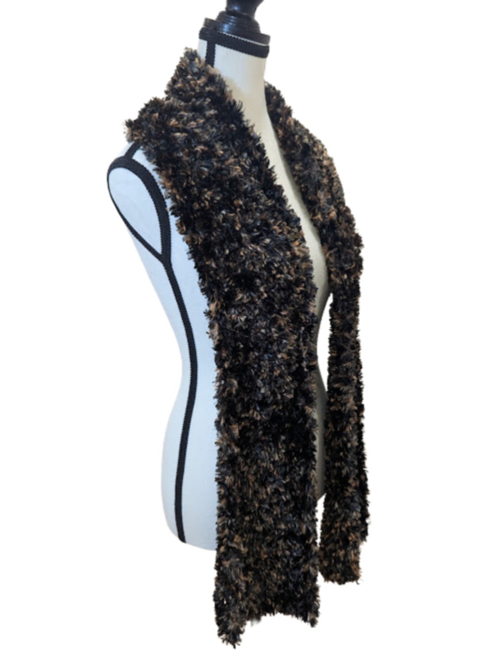 Eyelash Knit Scarf Brown Black Shag Textured Boho Whimsigoth 66"